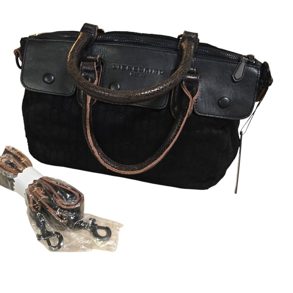 Liebeskind Berlin Women's Black Distressed Fabric & Leather XLiselotte Handbag - Picture 6 of 8